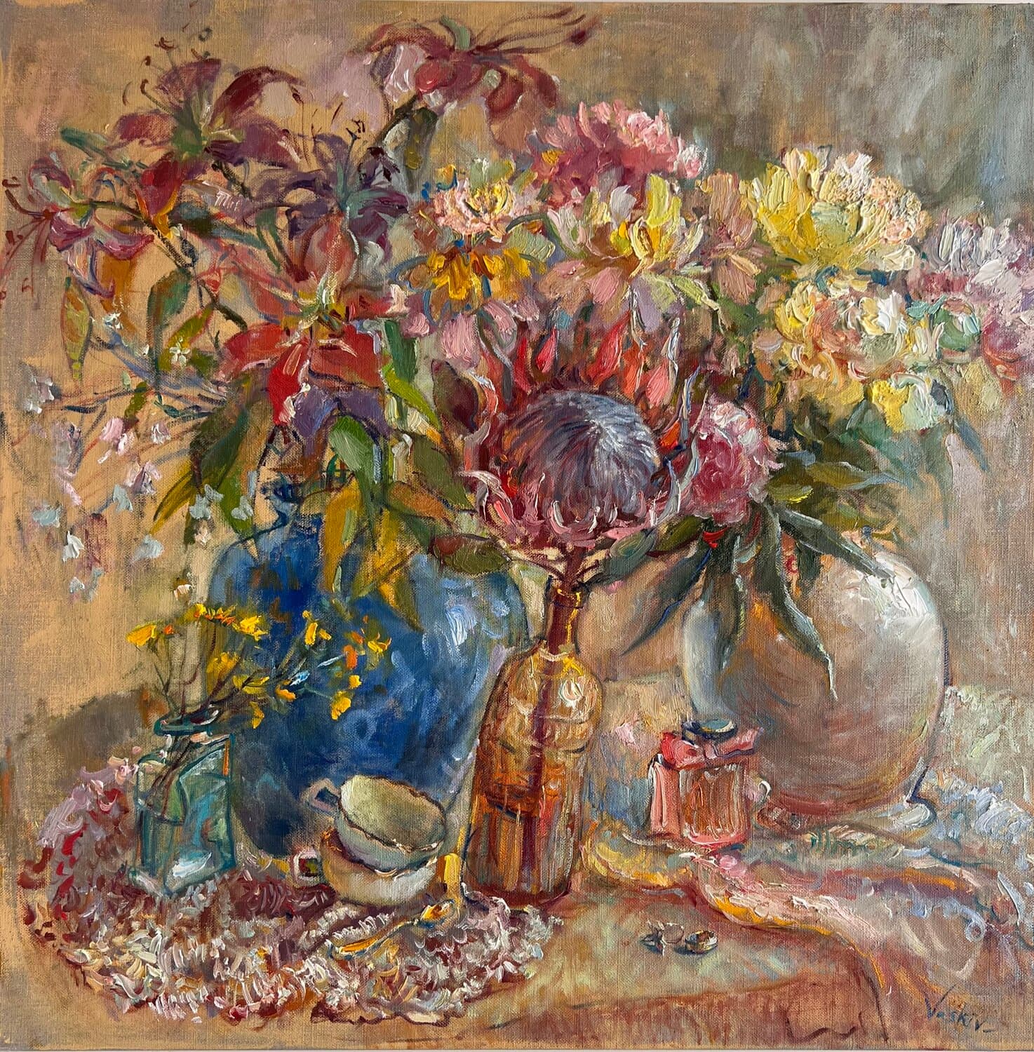 Le jardin intérieur - Huile sur Lin, 80 x 80 cm, 2025 - Olena Vaskiv