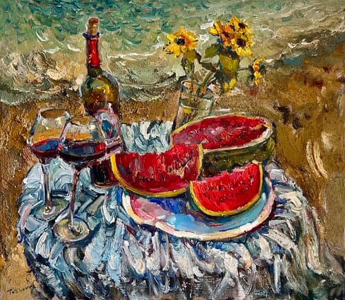 Nature morte au Cap Ferret - Huile sur Lin, 70 x 80 cm, 2022 - Olena Vaskiv