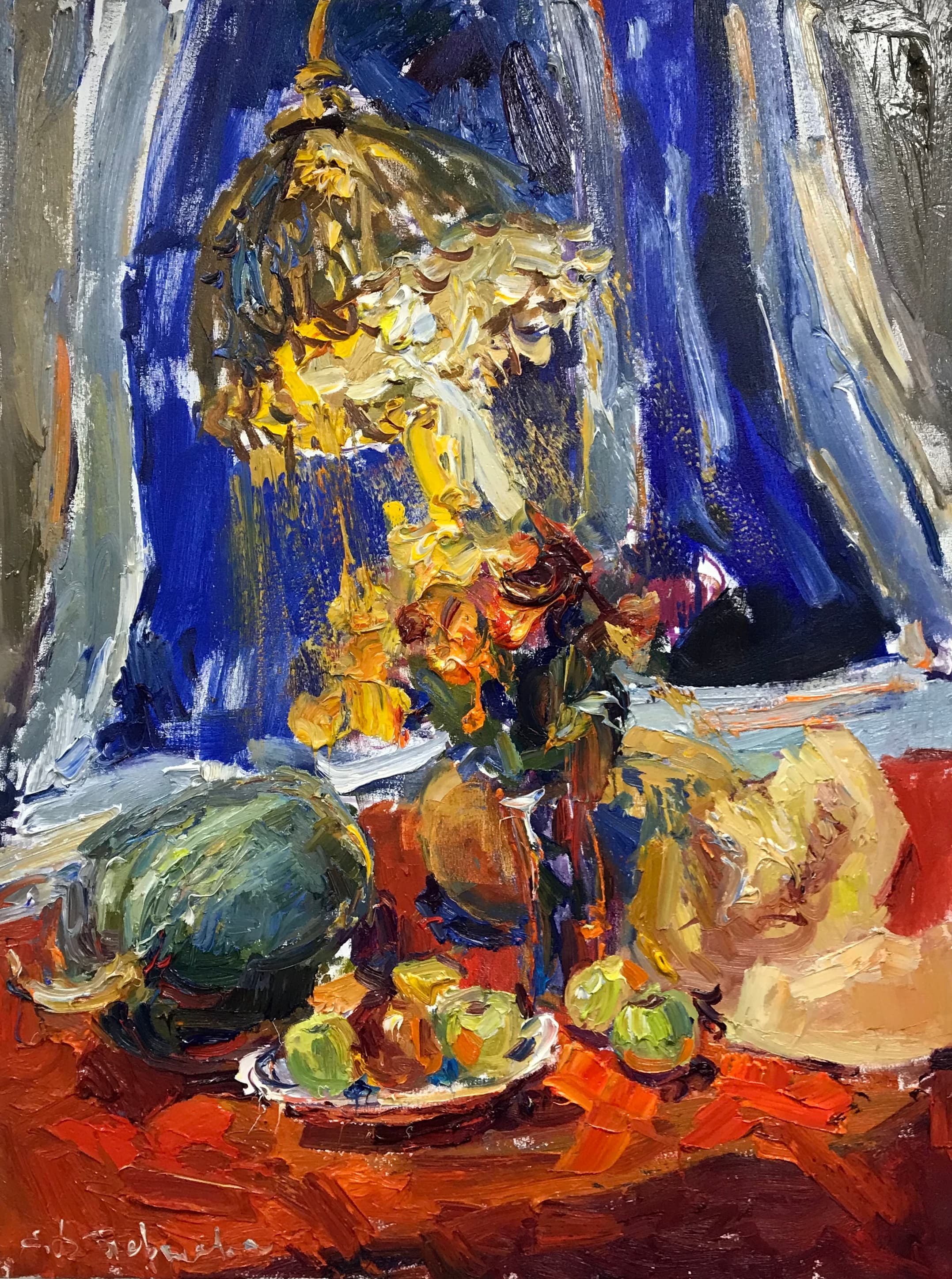 Nature morte à la lampe jaune - Huile sur Toile, 80 x 60 cm, 2019 - Olena Vaskiv