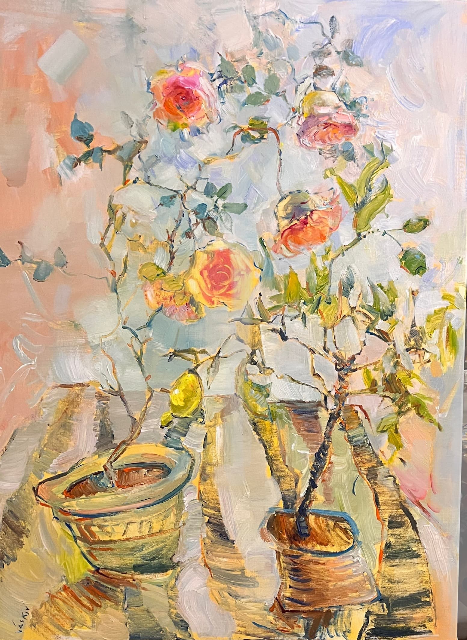 Rose et citron. Une histoire d'amour - Huile sur Toile, 100 x 120 cm, 2025 - Olena Vaskiv