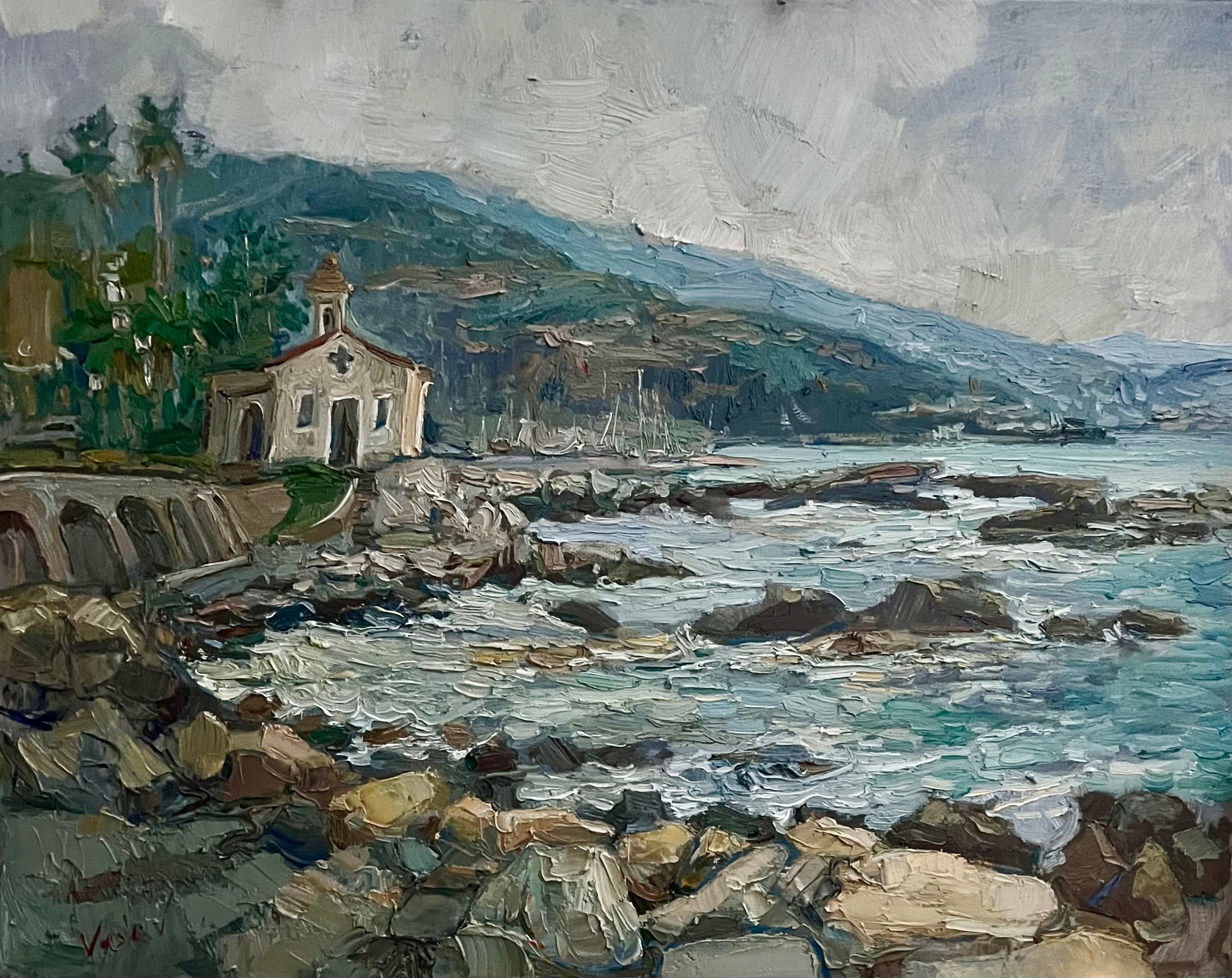 Près de l'église Saint-Ampelio, Bordighera, Italie - Huile sur Toile, 92 x 72 cm, 2025 - Olena Vaskiv
